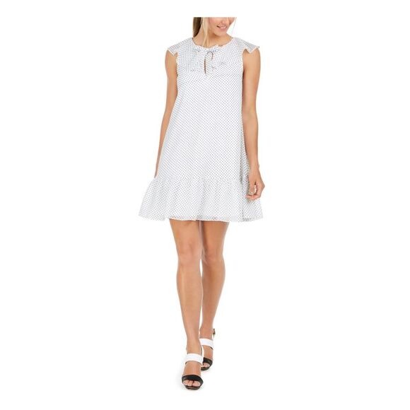 NWT CALVIN KLEIN Womens White Tie Keyhole-back Sleeveless Short Dress 14 - Picture 1 of 5